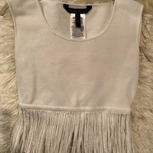 Bcbgmaxazria Ivory Cropped Fringe Top Size Small